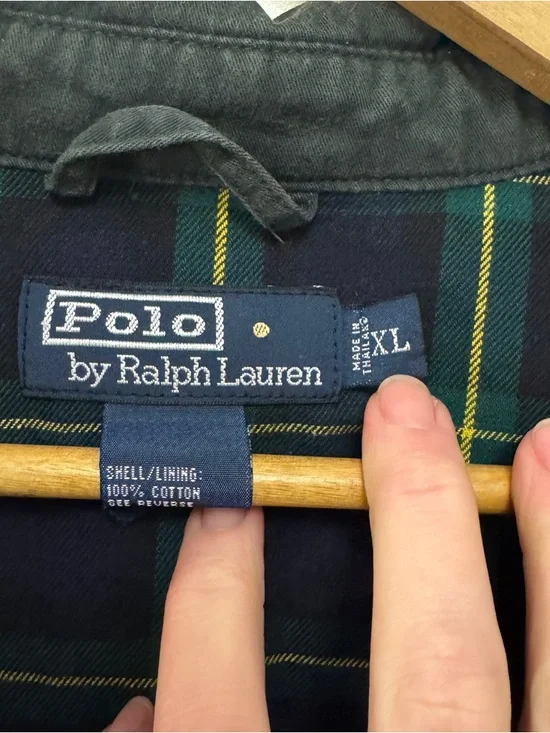 MENS VINTAGE 90S POLO RALPH LAUREN GREEN FLANNEL LINED HARRINGTON JACKET XL